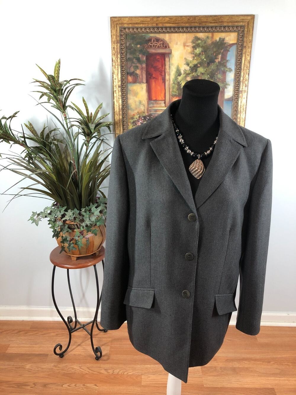Le Suit Blazer Jacket Women's Plus 16 Gray Clueless Preppy Corporate Tailored